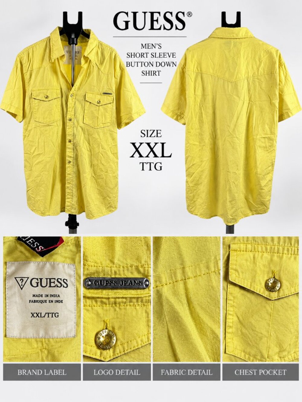 GUESS Casual Button Down Shirt Yellow XXL Like New